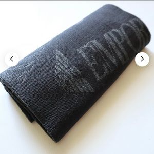 Giorgio Armani Black/Gray Logo Scarf, Blended Wool